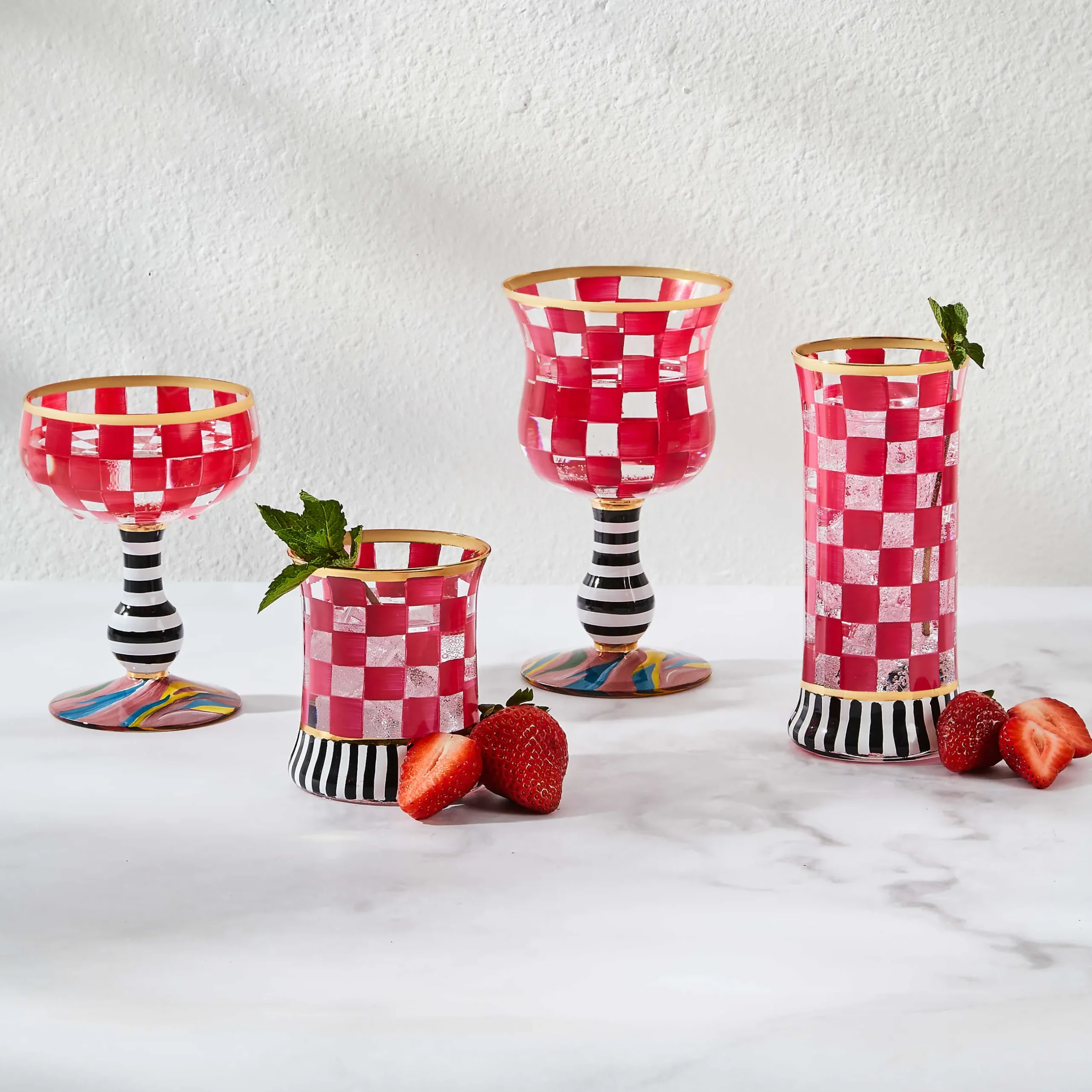 Spring|Drinkware|MacKenzie-Childs Carnival Fuchsia Wine Glass