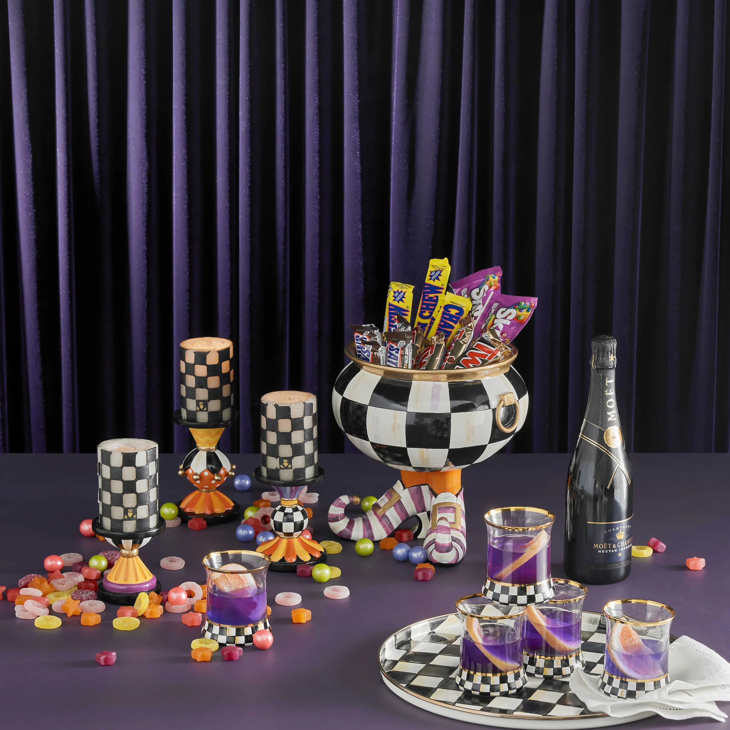 The Halloween Shop|Candles & Fragrances|MacKenzie-Childs Check 4 Black Pillar Candle