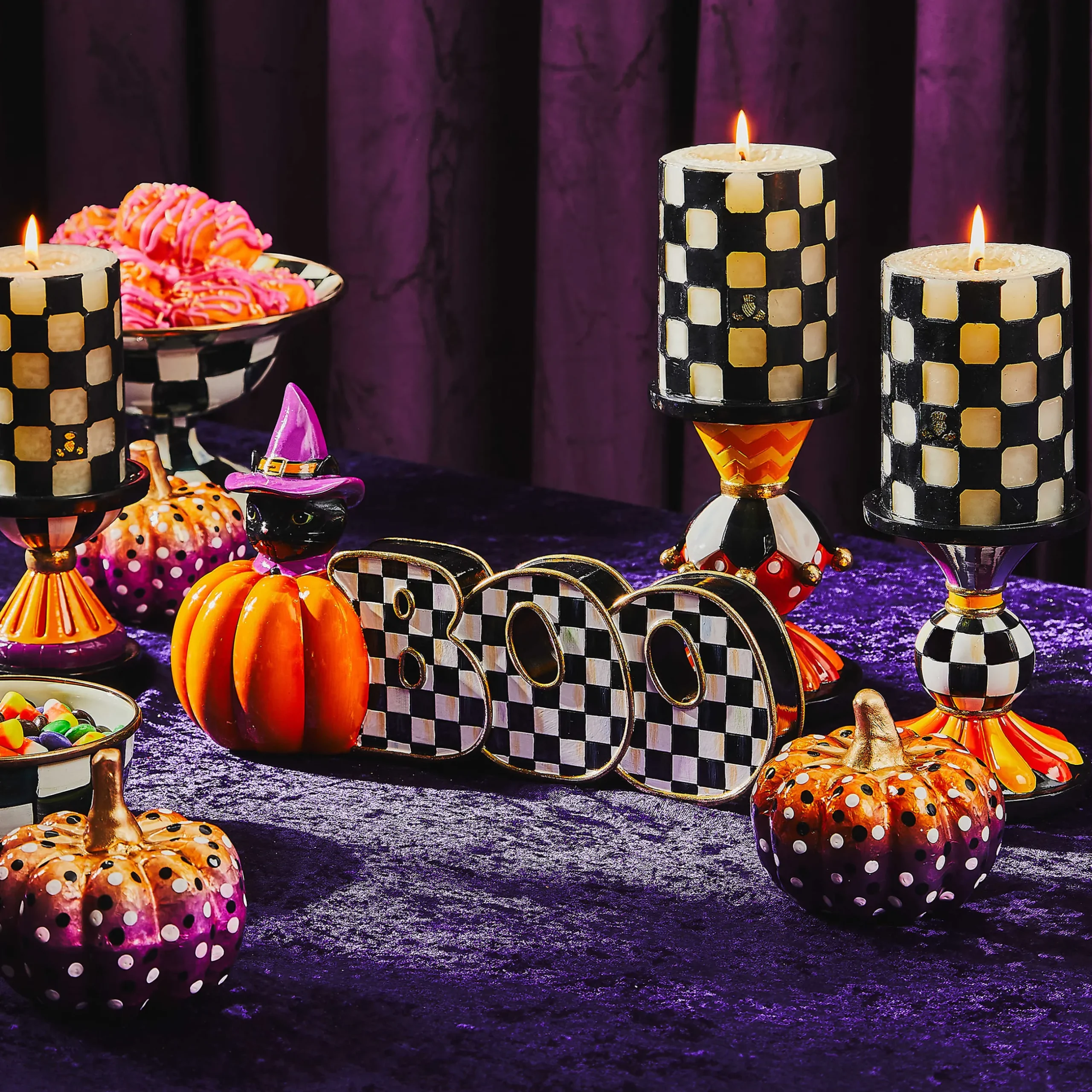The Halloween Shop|Candles & Fragrances|MacKenzie-Childs Check 4 Black Pillar Candle