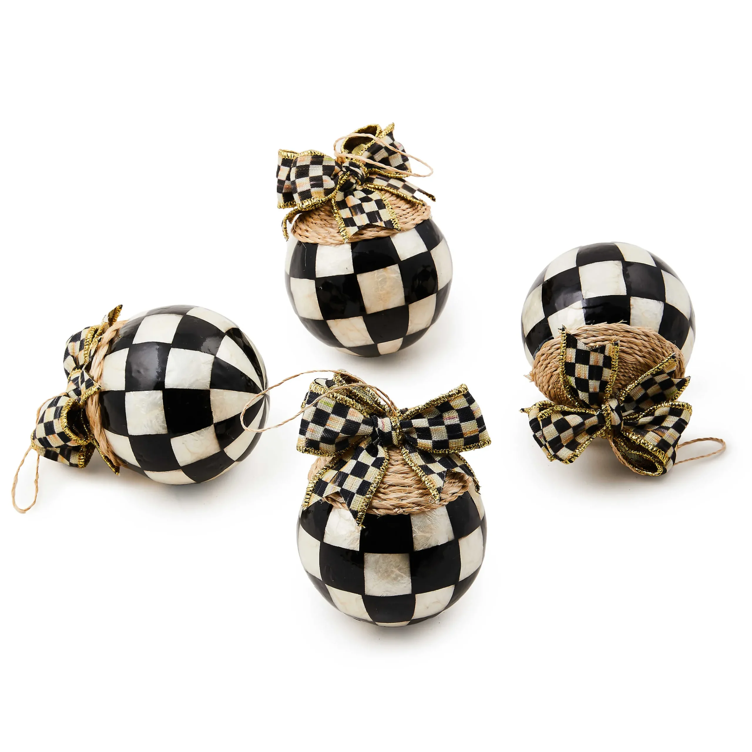Holiday|MacKenzie-Childs Check Capiz Ball Ornaments, Set of 4