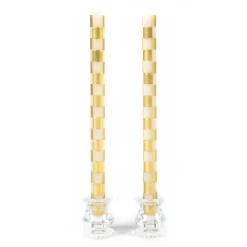 Candles & Fragrances|Table Accessories|MacKenzie-Childs Check Gold  Ivory Dinner Candles, Set of 2