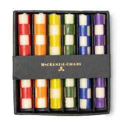 Candles & Fragrances|Table Accessories|MacKenzie-Childs Check Rainbow Mini Dinner Candles, Set of 6