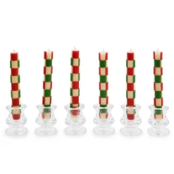 Holiday|Candles & Fragrances|MacKenzie-Childs Check Red  Green Mini Dinner Candles, Set of 6