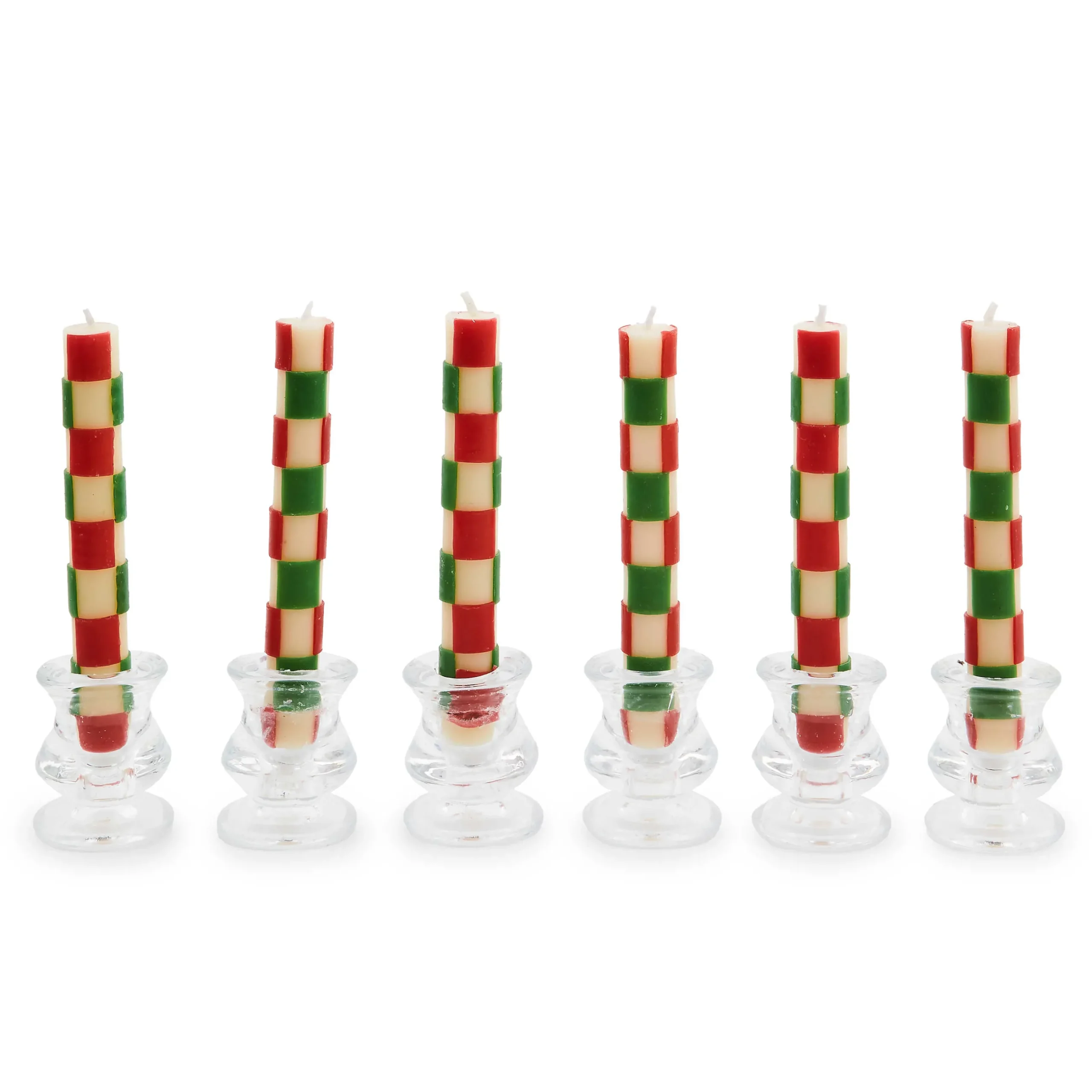 Holiday|Candles & Fragrances|MacKenzie-Childs Check Red Green Mini Dinner Candles, Set of 6