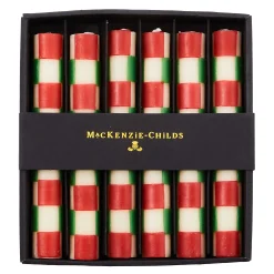 Holiday|Candles & Fragrances|MacKenzie-Childs Check Red Green Mini Dinner Candles, Set of 6