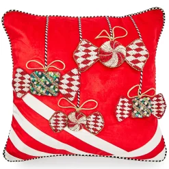 Pillows, Throws, & Cushions|MacKenzie-Childs Christmas Candy Red Beaded Throw Pillow