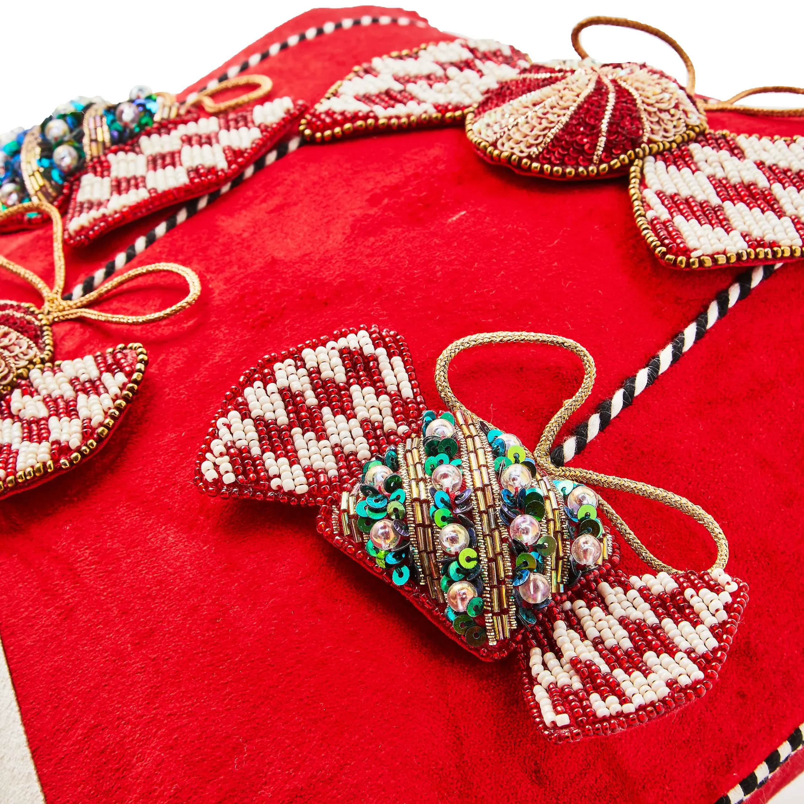 Pillows, Throws, & Cushions|MacKenzie-Childs Christmas Candy Red Beaded Throw Pillow