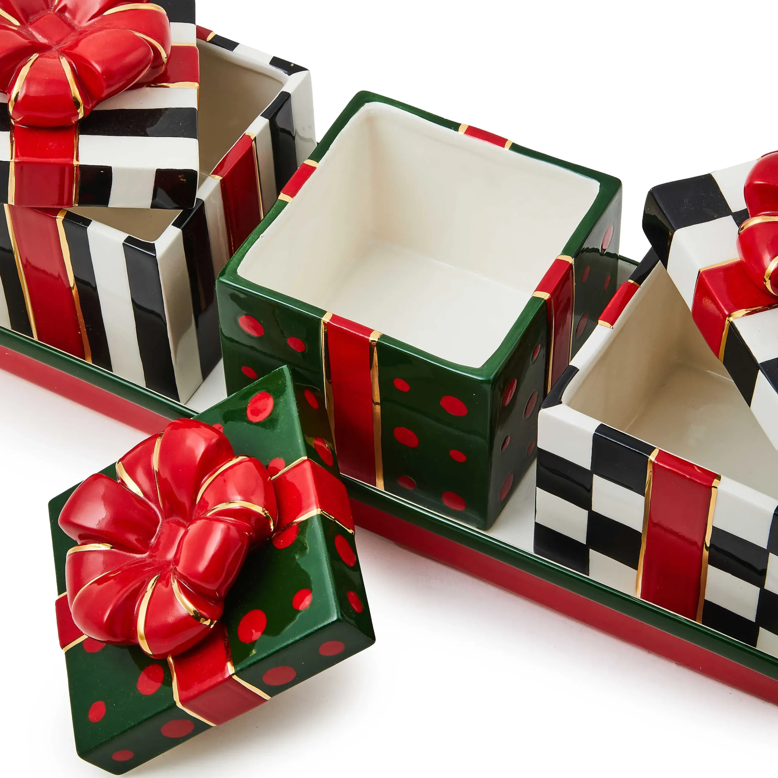 Kitchen & Dining Sets|Kitchen Storage & Organization|MacKenzie-Childs Christmas Gift Lidded Boxes Tray Set