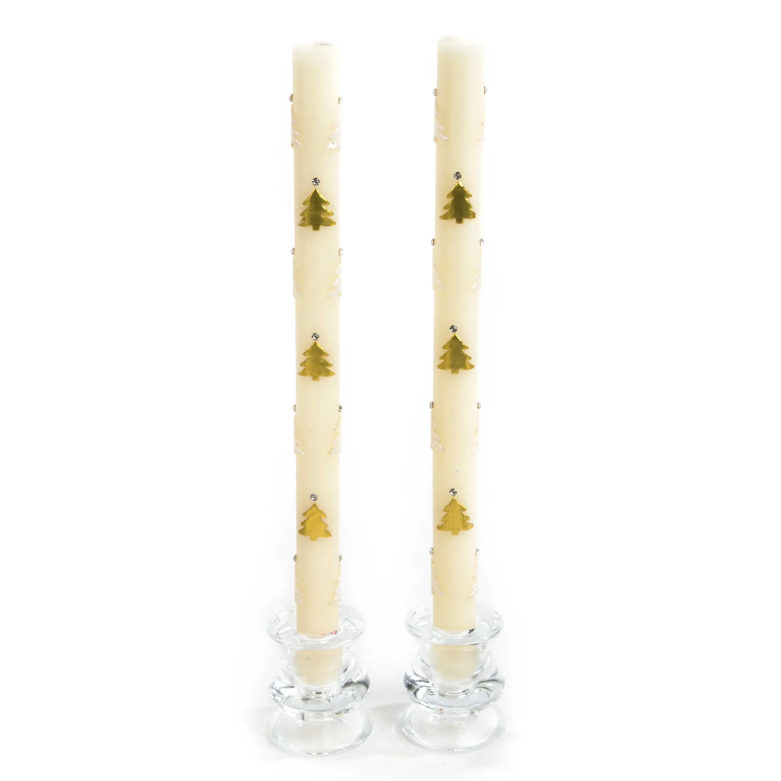 Candles & Fragrances|Table Accessories|MacKenzie-Childs Christmas Tree Dinner Candles - Gold Pearl - Set of 2