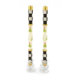 Holiday|Candles & Fragrances|MacKenzie-Childs Christmas Tree Dinner Candles - Check Bands - Set of 2