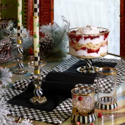 Holiday|Candles & Fragrances|MacKenzie-Childs Christmas Tree Dinner Candles - Check Bands - Set of 2