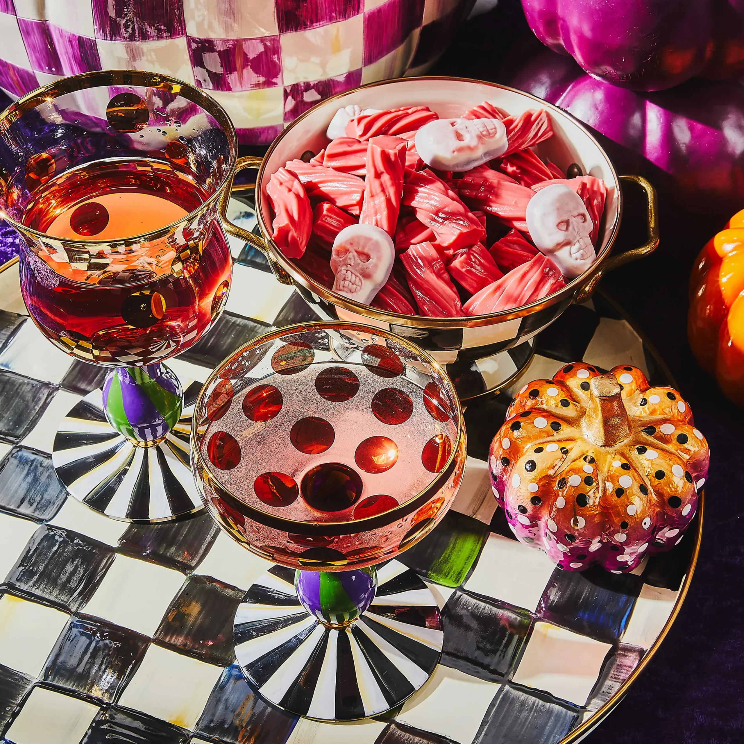 Drinkware|Bar Entertaining|MacKenzie-Childs Cirque Purple Green Coupe Glass