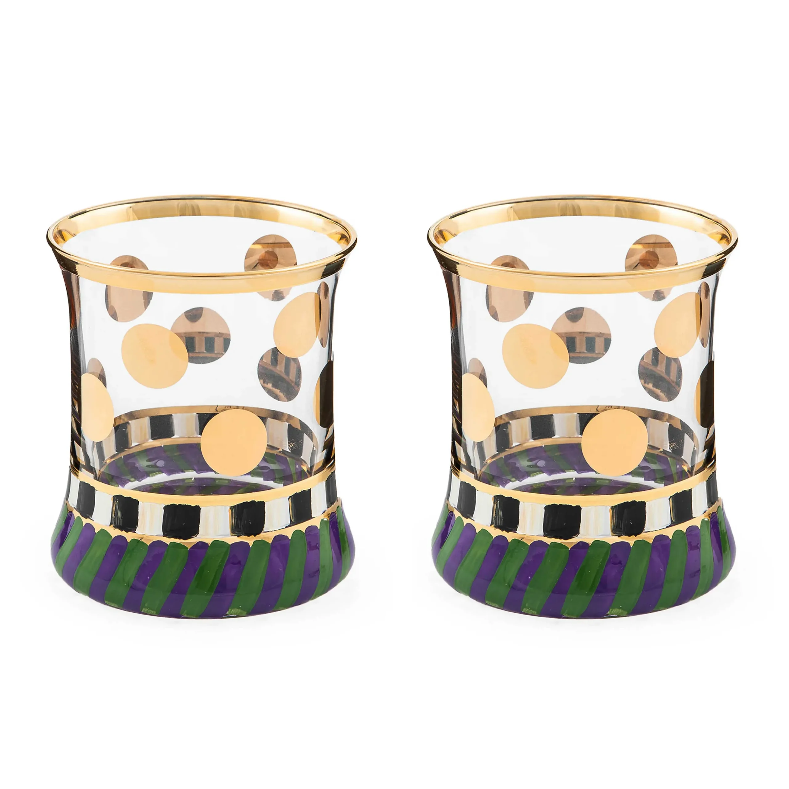 Drinkware|Bar Entertaining|MacKenzie-Childs Cirque Purple Green Tumbler Glass, Set of 2