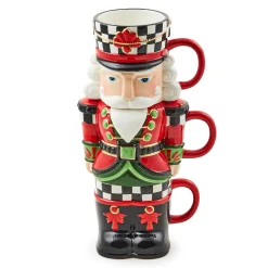 Drinkware|MacKenzie-Childs Classic Courtly Nutcracker Stacking Mugs, Set of 3