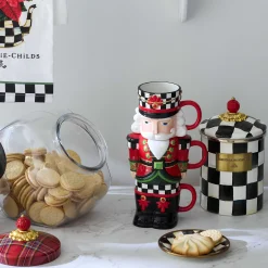 Drinkware|MacKenzie-Childs Classic Courtly Nutcracker Stacking Mugs, Set of 3