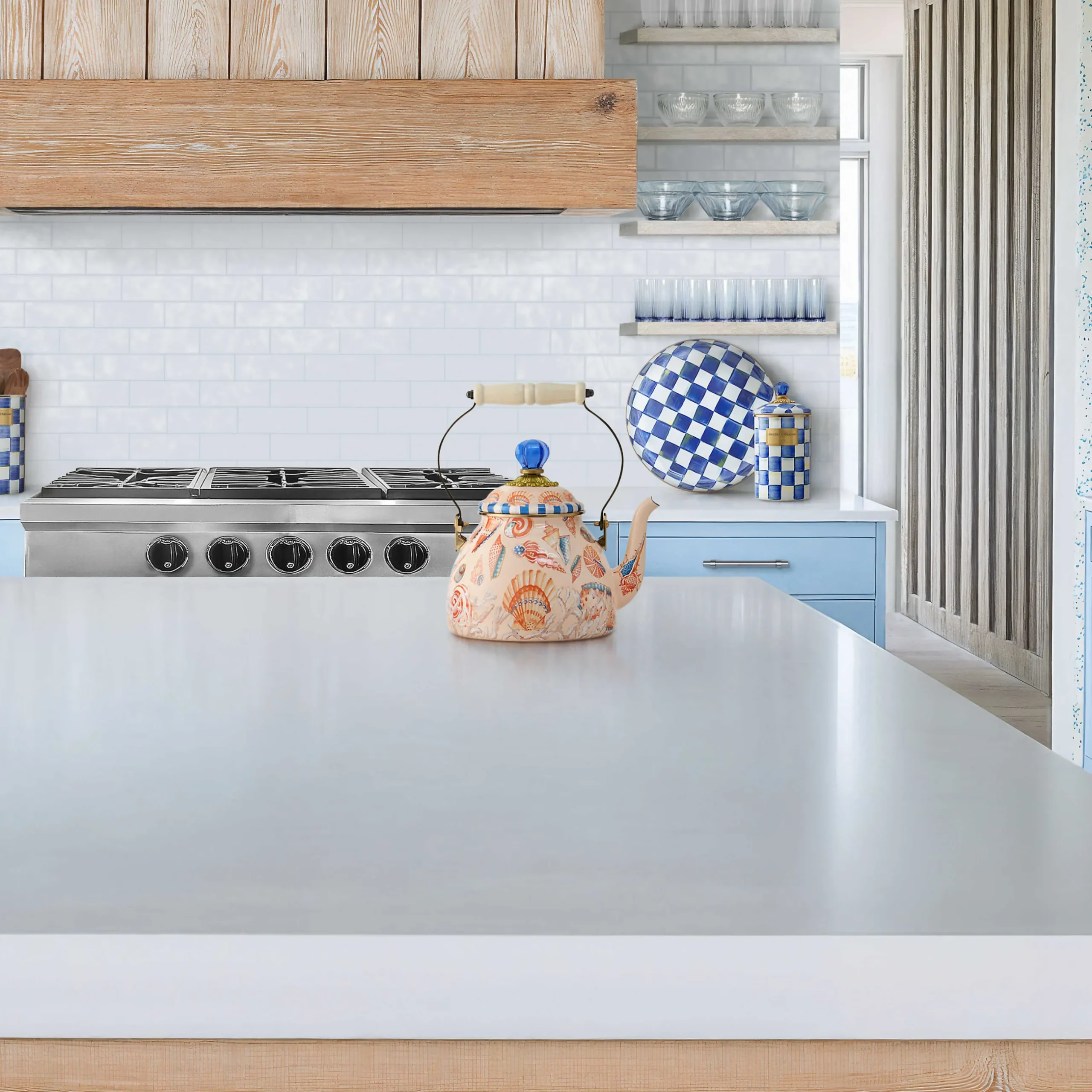 Fall Entertaining|Tea Kettles|MacKenzie-Childs Coastal Shells 2 Quart Tea Kettle