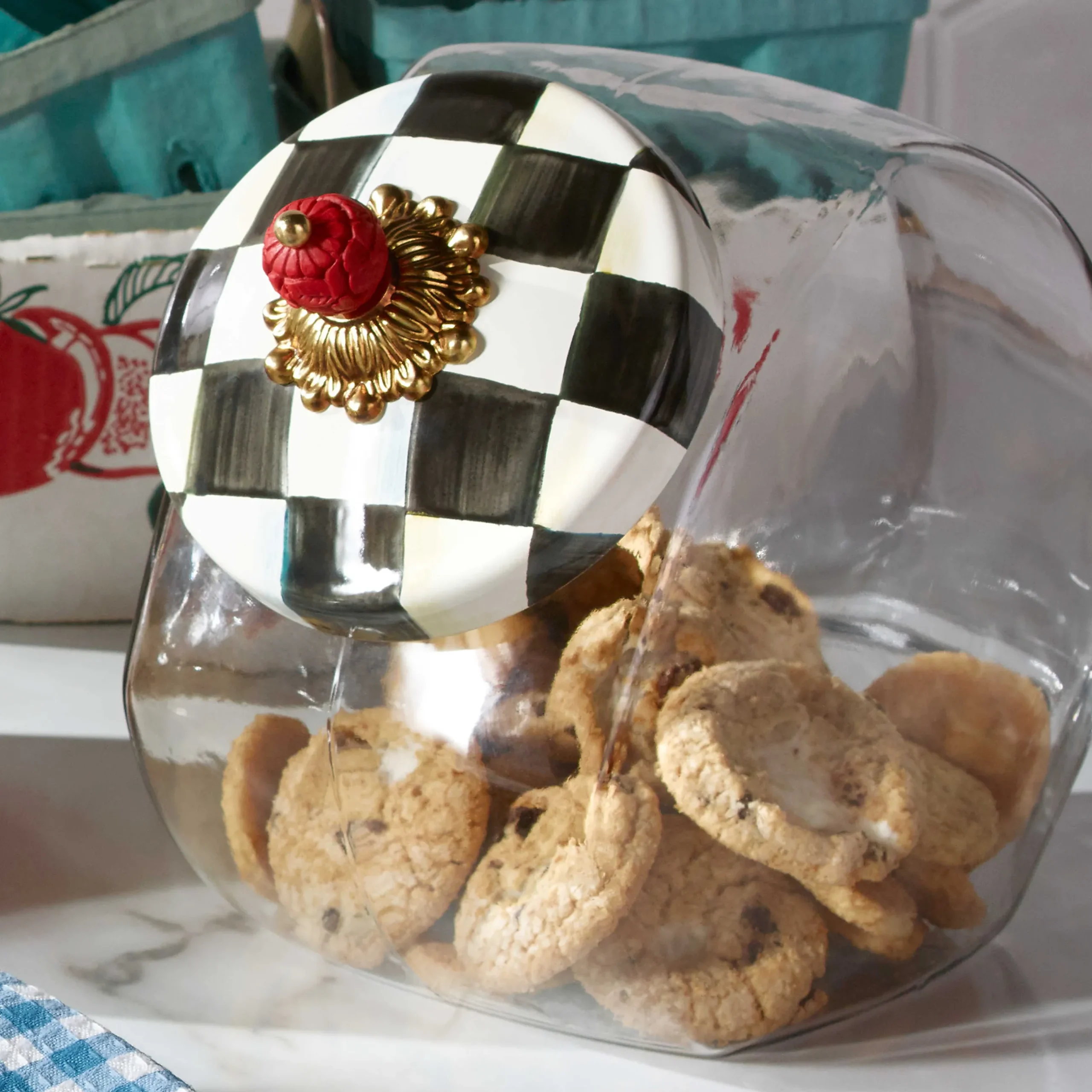 Kitchen Storage & Organization|MacKenzie-Childs Cookie Jar with Courtly Check Lid