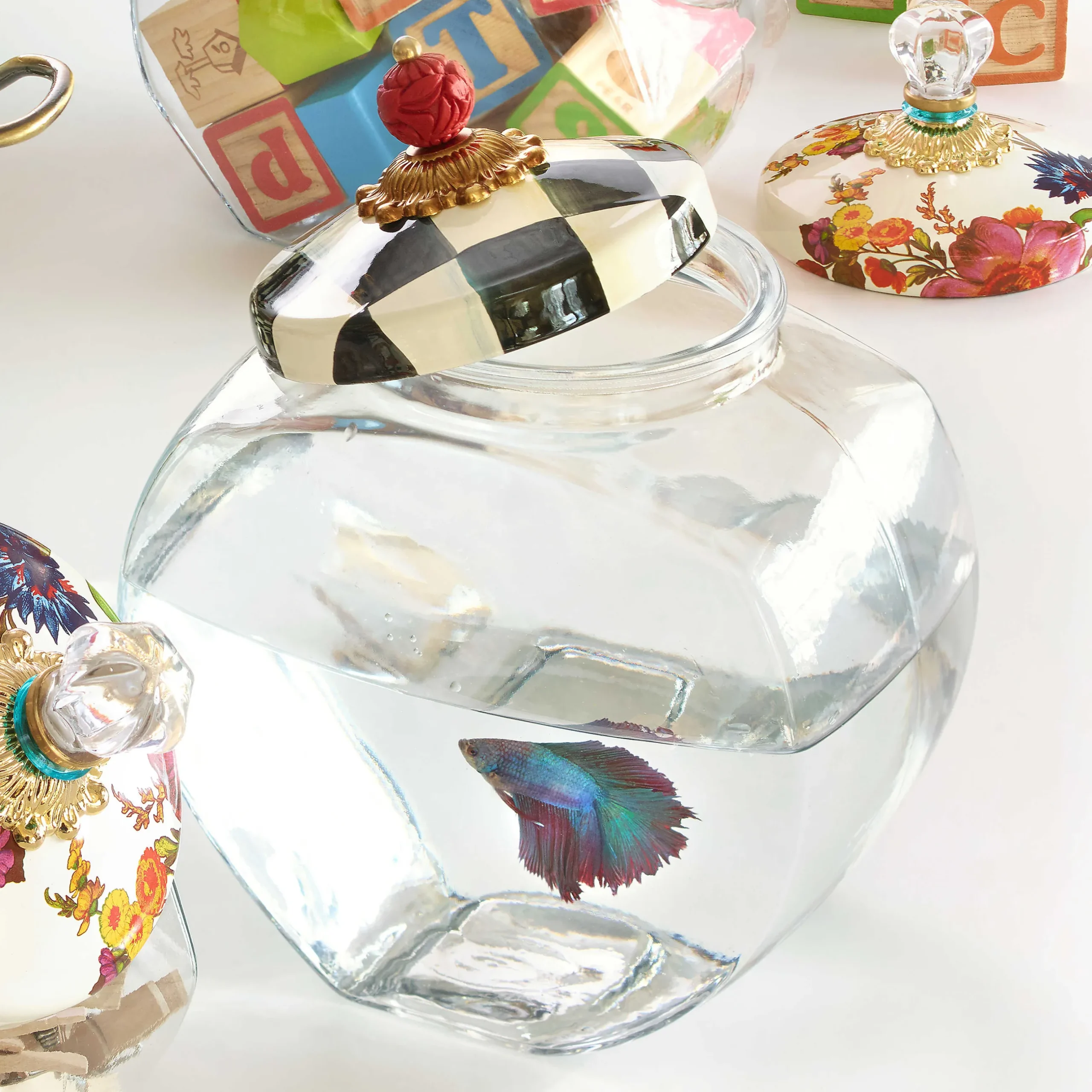 Kitchen Storage & Organization|MacKenzie-Childs Cookie Jar with Courtly Check Lid