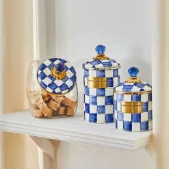 Kitchen Storage & Organization|MacKenzie-Childs Cookie Jar with Royal Check Lid