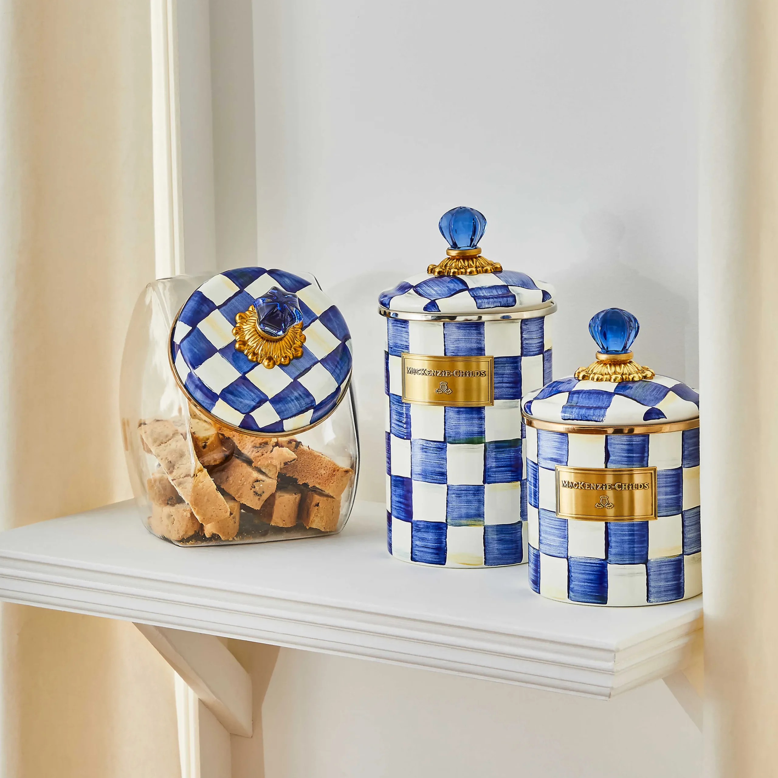 Kitchen Storage & Organization|MacKenzie-Childs Cookie Jar with Royal Check Lid
