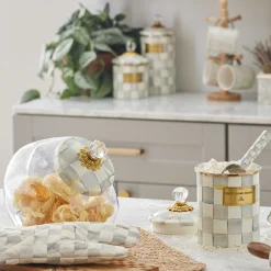 Kitchen Storage & Organization|MacKenzie-Childs Cookie Jar with Sterling Check Lid