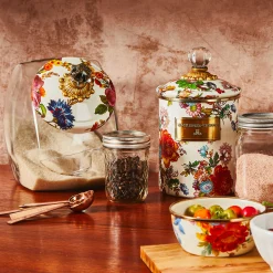Kitchen Storage & Organization|MacKenzie-Childs Cookie Jar with White Flower Market Lid