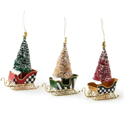 Holiday|MacKenzie-Childs Courtly Bottle Brush Tin Sleigh Ornaments, Set of 3