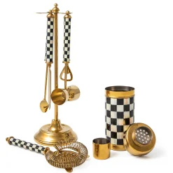 Holiday|Drinkware|MacKenzie-Childs Courtly Check 3260 Gold Edition Bar Set