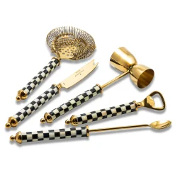 Holiday|Drinkware|MacKenzie-Childs Courtly Check 3260 Gold Edition Bar Set