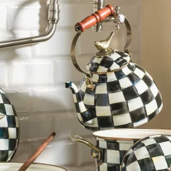 Cookware & Bakeware|Tea Kettles|MacKenzie-Childs Courtly Check 3 Quart Tea Kettle with Bird