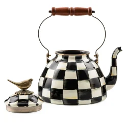 Cookware & Bakeware|Tea Kettles|MacKenzie-Childs Courtly Check 3 Quart Tea Kettle with Bird