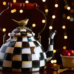 Cookware & Bakeware|Tea Kettles|MacKenzie-Childs Courtly Check 3 Quart Tea Kettle with Bird