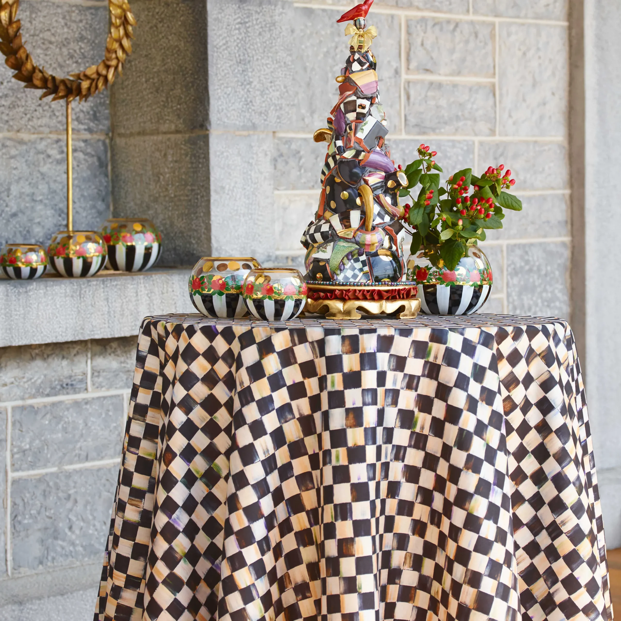 Kitchen & Table Linens|MacKenzie-Childs Courtly Check 90 Round Tablecloth