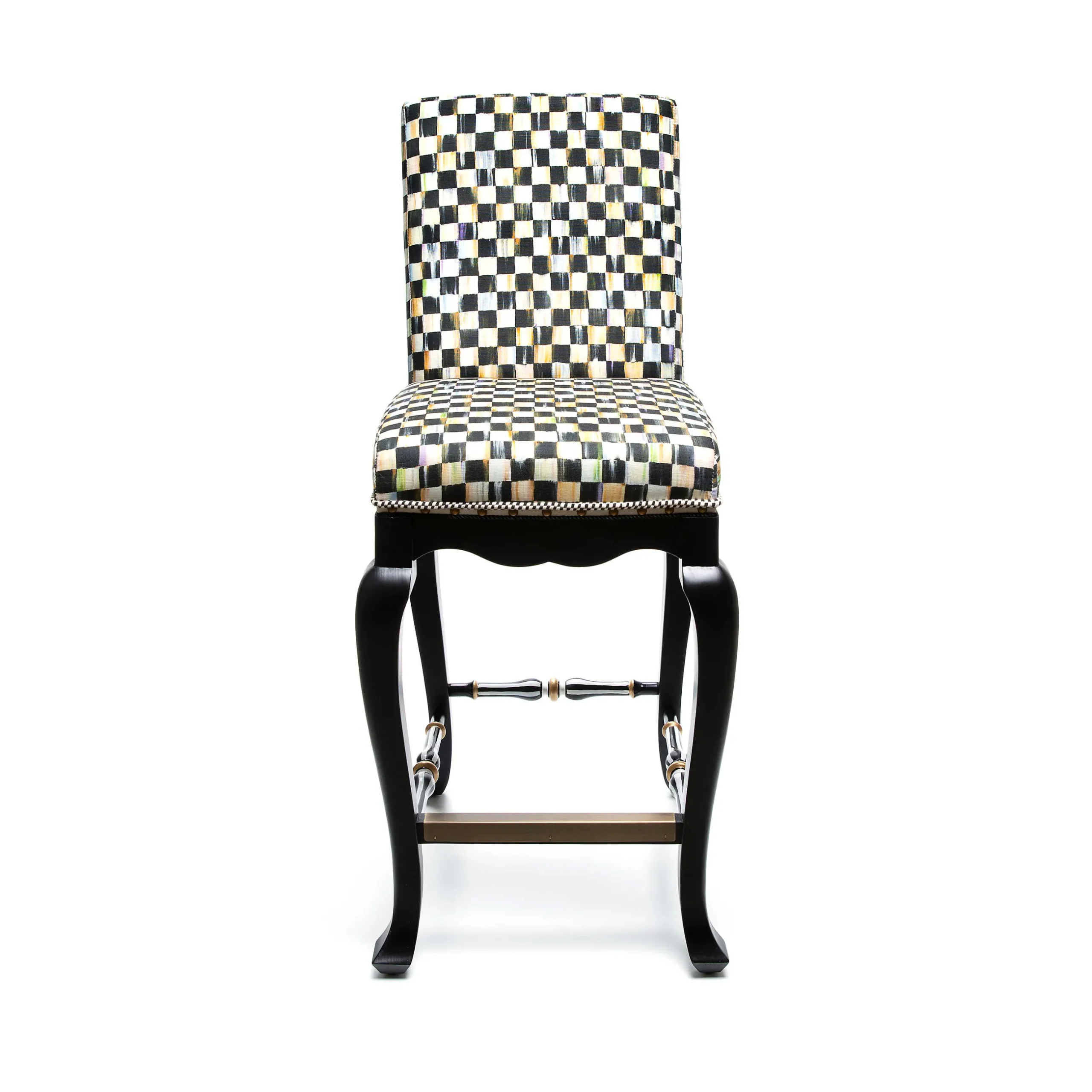 Dining Room & Kitchen|MacKenzie-Childs Courtly Check Black Counter Stool with Back