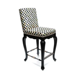 Dining Room & Kitchen|MacKenzie-Childs Courtly Check Black Counter Stool with Back