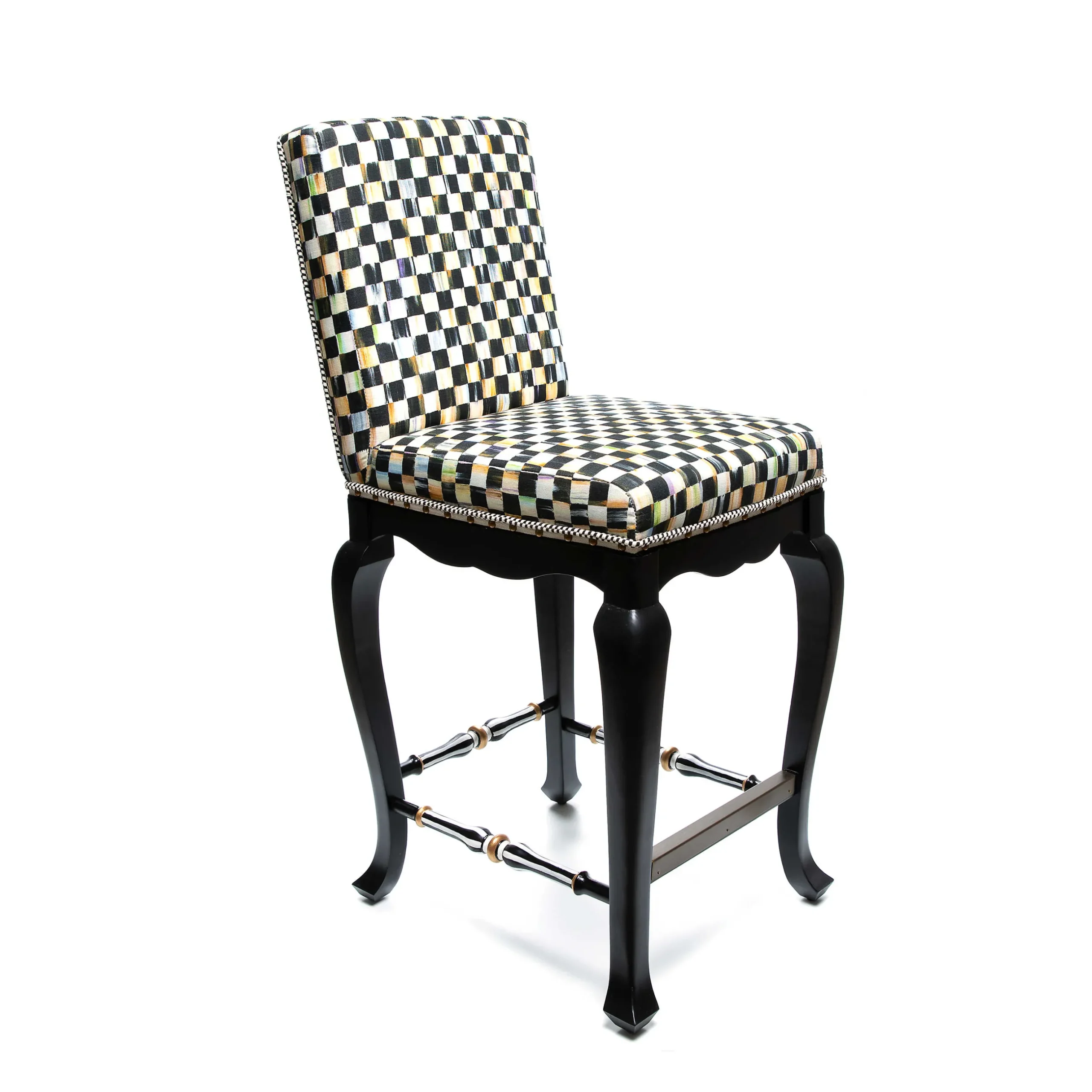 Dining Room & Kitchen|MacKenzie-Childs Courtly Check Black Counter Stool with Back