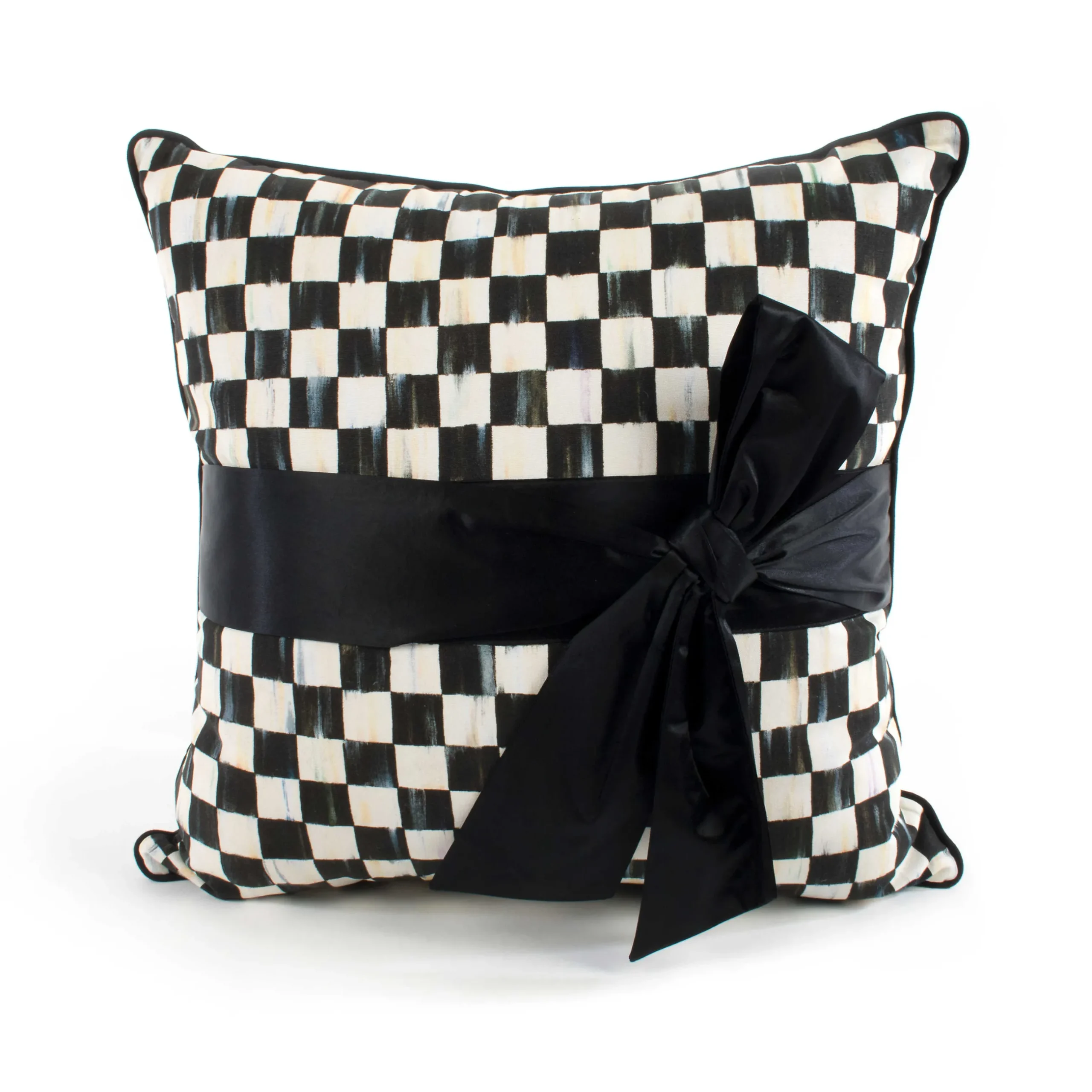 Pillows, Throws, & Cushions|MacKenzie-Childs Courtly Check Black Sash Throw Pillow