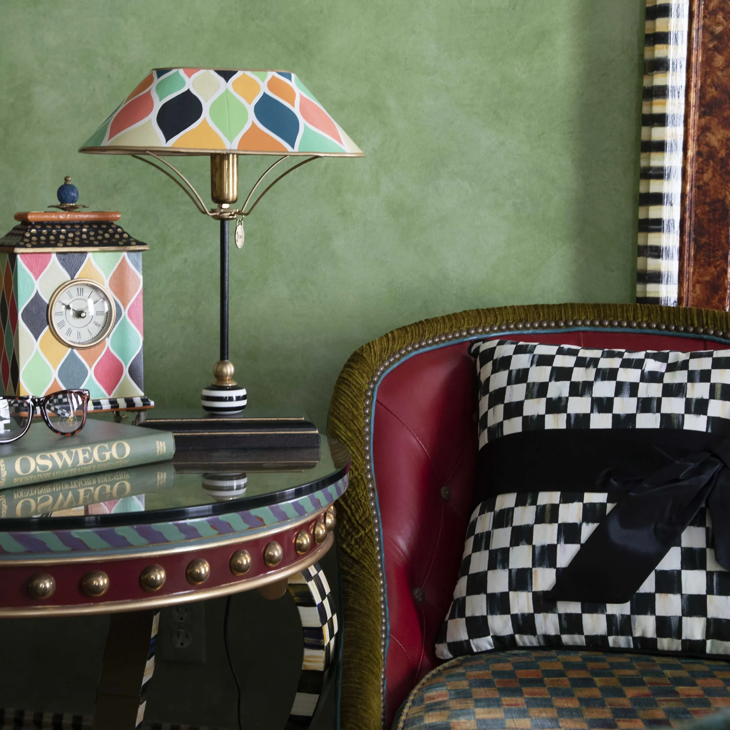 Pillows, Throws, & Cushions|MacKenzie-Childs Courtly Check Black Sash Throw Pillow