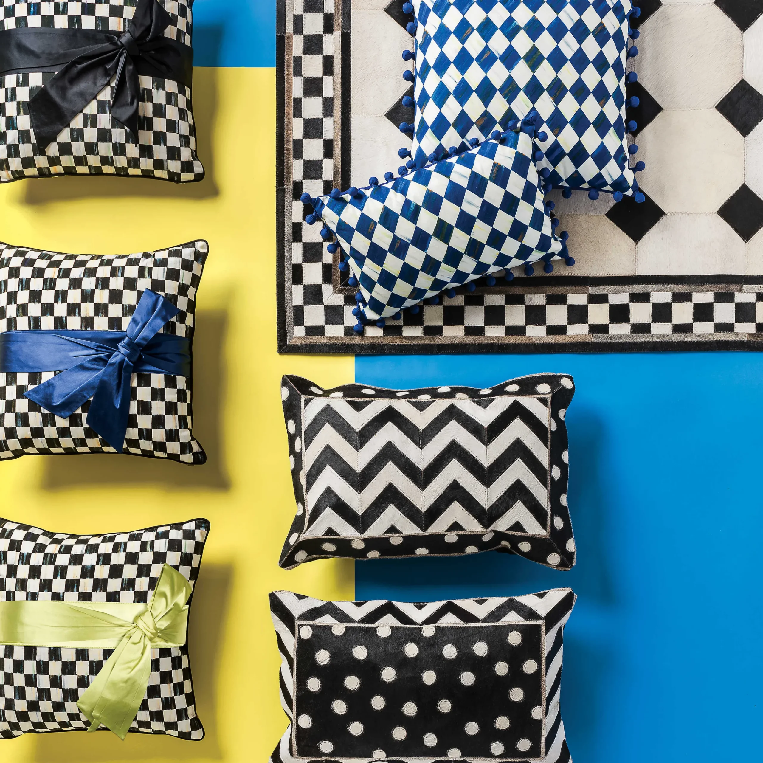 Pillows, Throws, & Cushions|MacKenzie-Childs Courtly Check Black Sash Throw Pillow