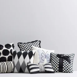 Pillows, Throws, & Cushions|MacKenzie-Childs Courtly Check Black Sash Throw Pillow