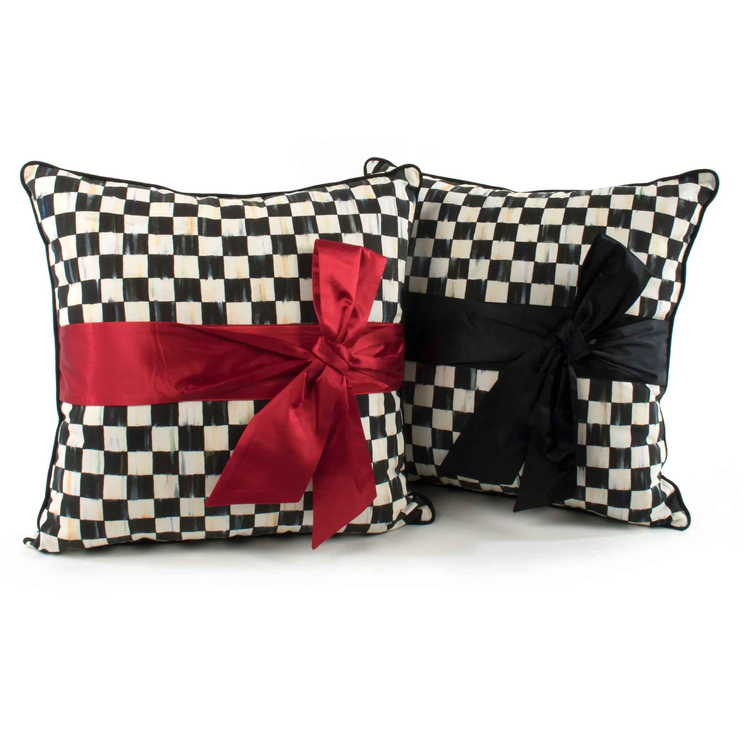 Pillows, Throws, & Cushions|MacKenzie-Childs Courtly Check Black Sash Throw Pillow