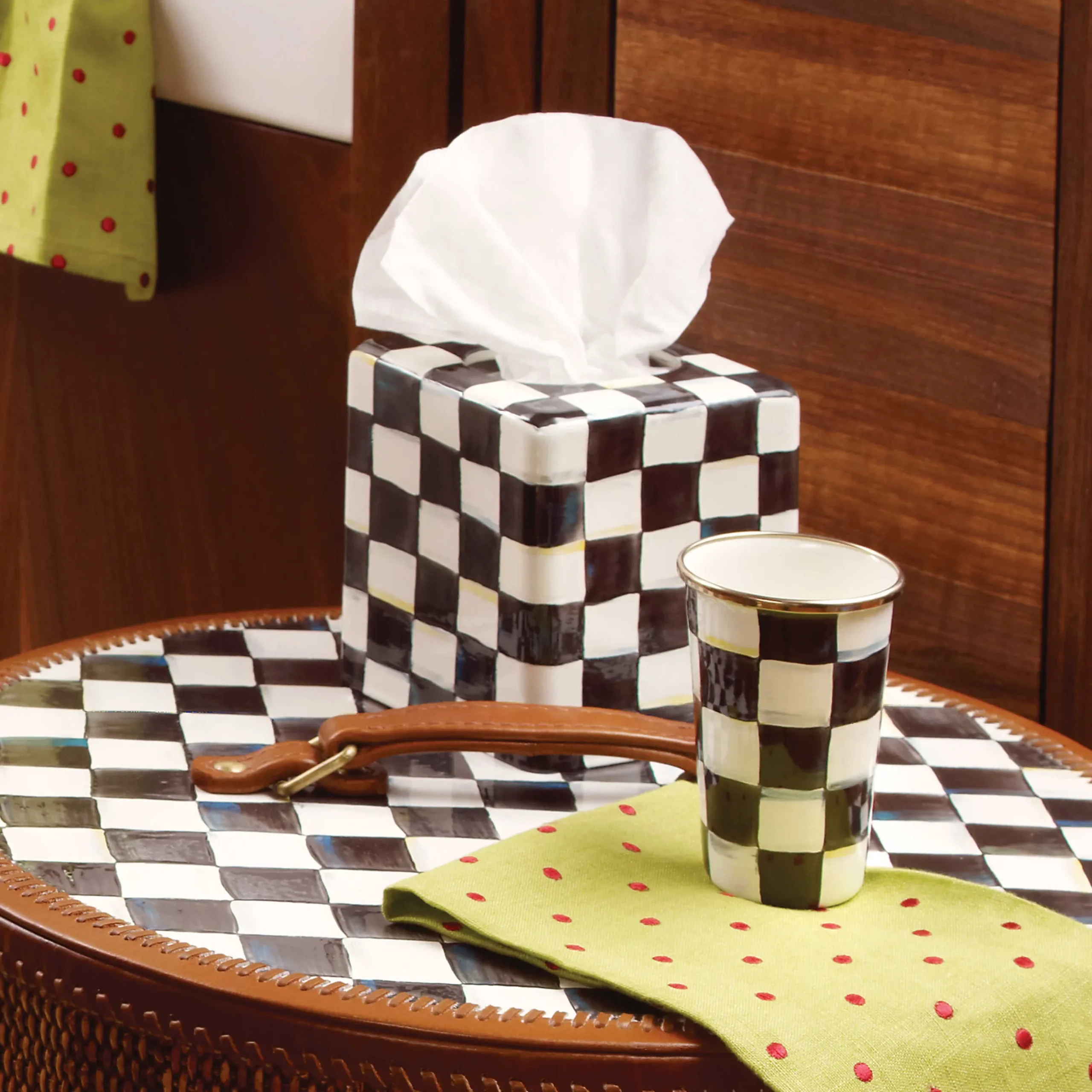 Bath & Bath Accessories|Room Accents|MacKenzie-Childs Courtly Check Boutique Tissue Box Cover