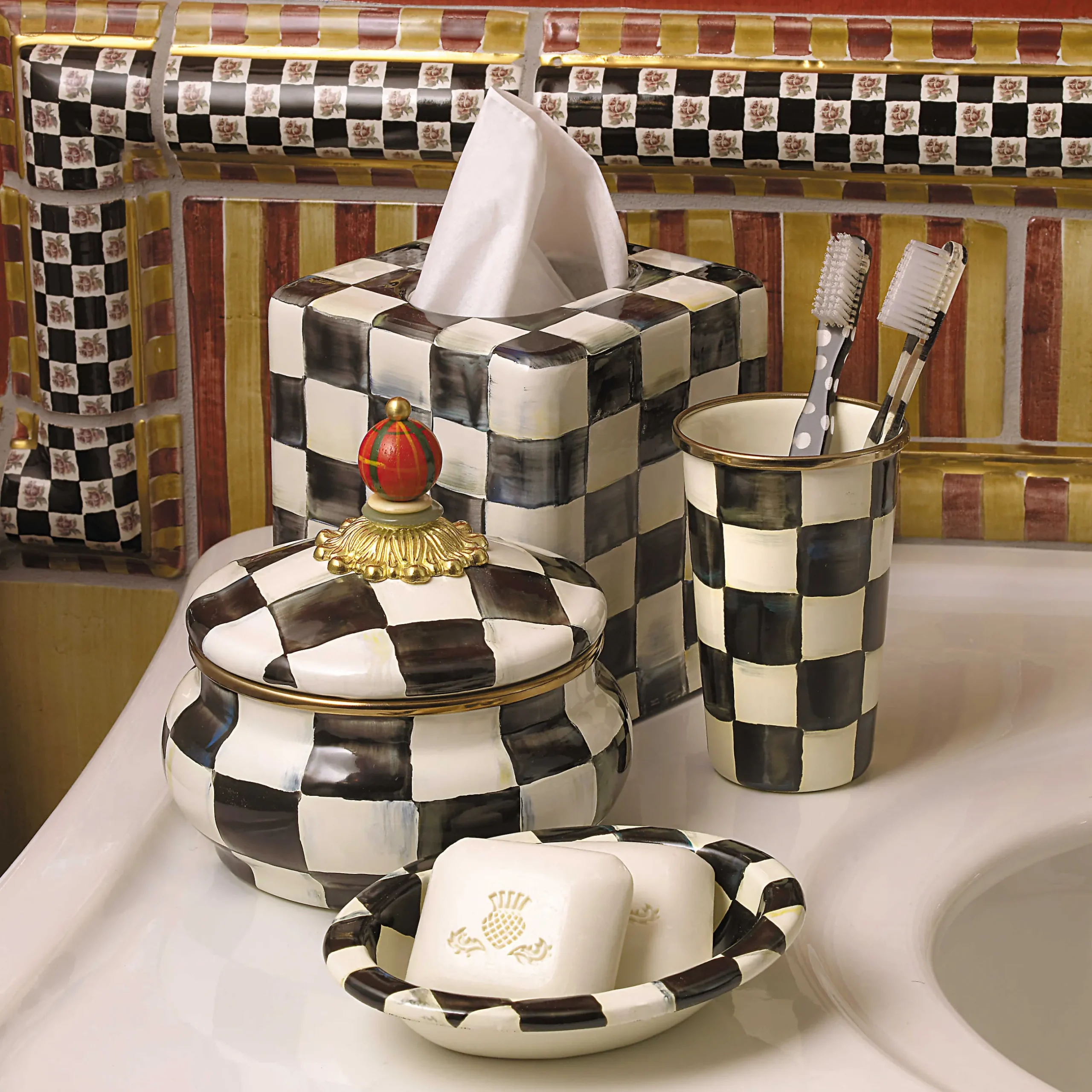 Bath & Bath Accessories|Room Accents|MacKenzie-Childs Courtly Check Boutique Tissue Box Cover