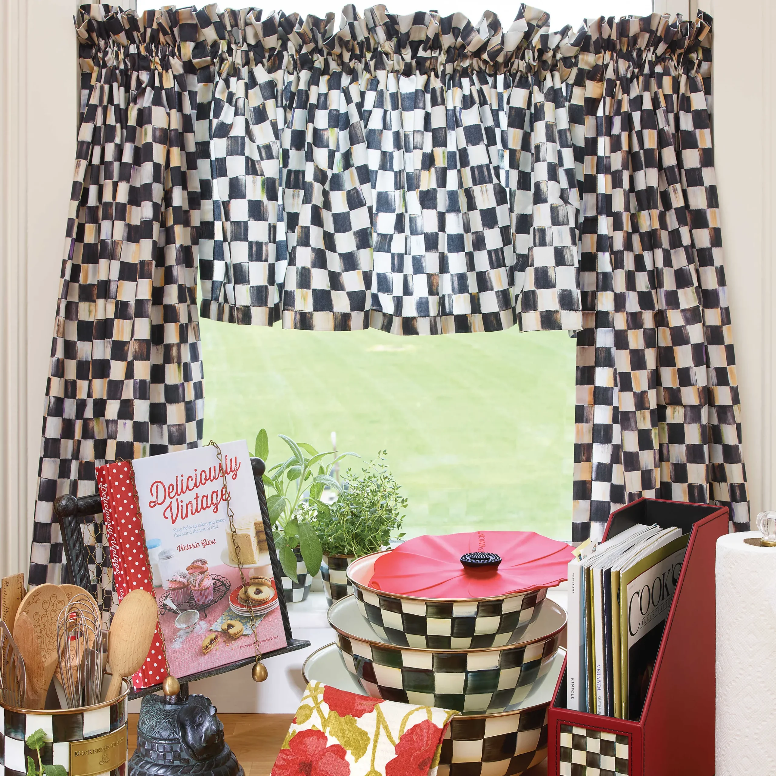 Room Accents|MacKenzie-Childs Courtly Check Cafe Curtains, Set of 2