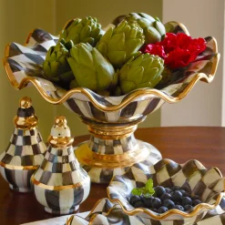 Serveware|MacKenzie-Childs Courtly Check Ceramic Compote