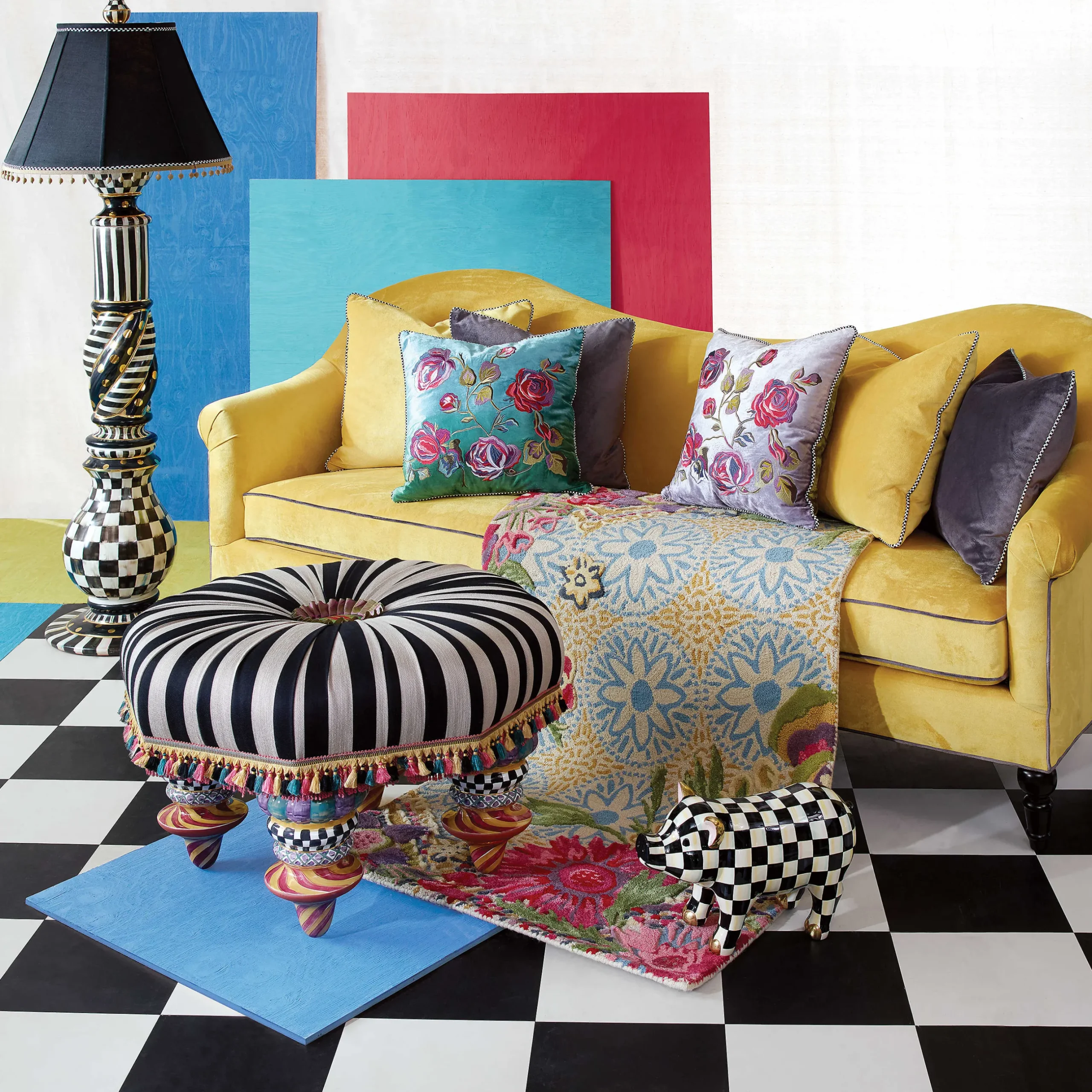 Lighting|MacKenzie-Childs Courtly Check Ceramic Floor Lamp