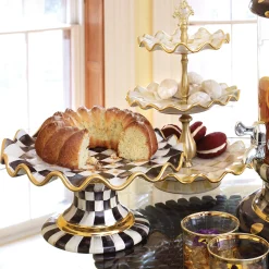 Serveware|MacKenzie-Childs Courtly Check Ceramic Fluted Cake Stand