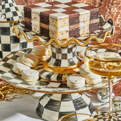 Serveware|MacKenzie-Childs Courtly Check Ceramic Fluted Cake Stand