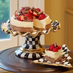 Serveware|MacKenzie-Childs Courtly Check Ceramic Fluted Cake Stand