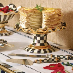 Serveware|MacKenzie-Childs Courtly Check Ceramic Fluted Cake Stand